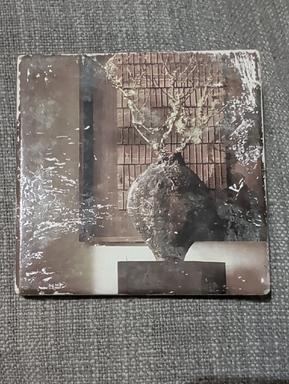 Abstract Botanical Art Tile Coaster - Neutral Tones Handcrafted